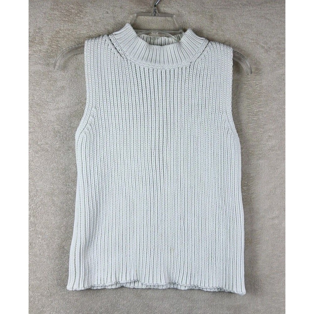 Max Mara Women's Sleeveless Mock Chunky Knit Sweater White Size M